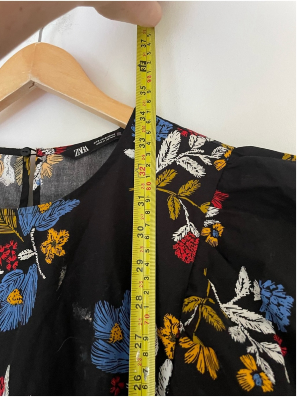 ZARA Floral Ruffle Sleeve Mini Dress | Size S Black Cotton Blend Babydoll Dress - Picture 9 of 10